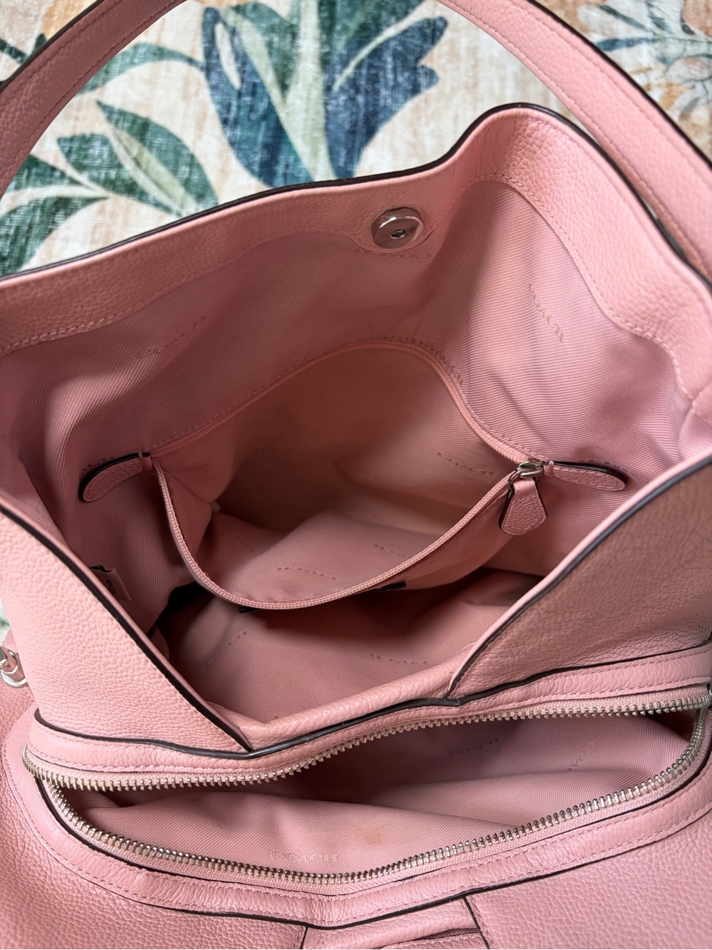 Coach Edie Pebbled Pink Leather Carryall Shoulder Hobo Purse Bag - Picture 7 of 16